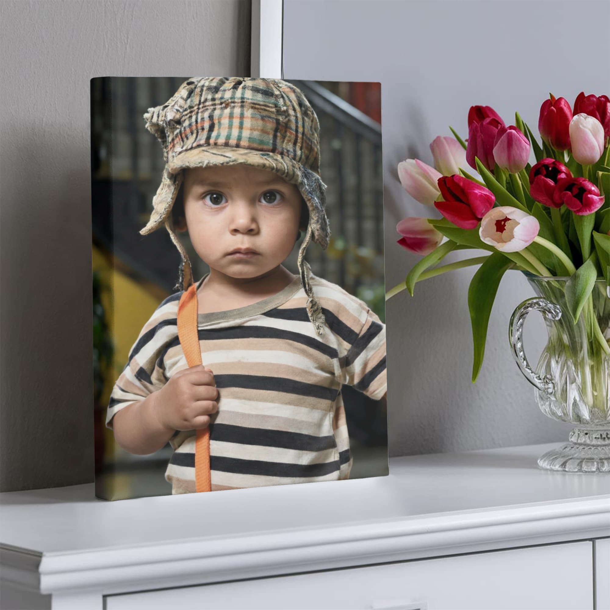 Vintage Childhood Portrait Canvas Wall Art | Realistic Nostalgic Kids Photography Print | Emotional Storytelling Decor | Unique Home or Nursery Wall Art