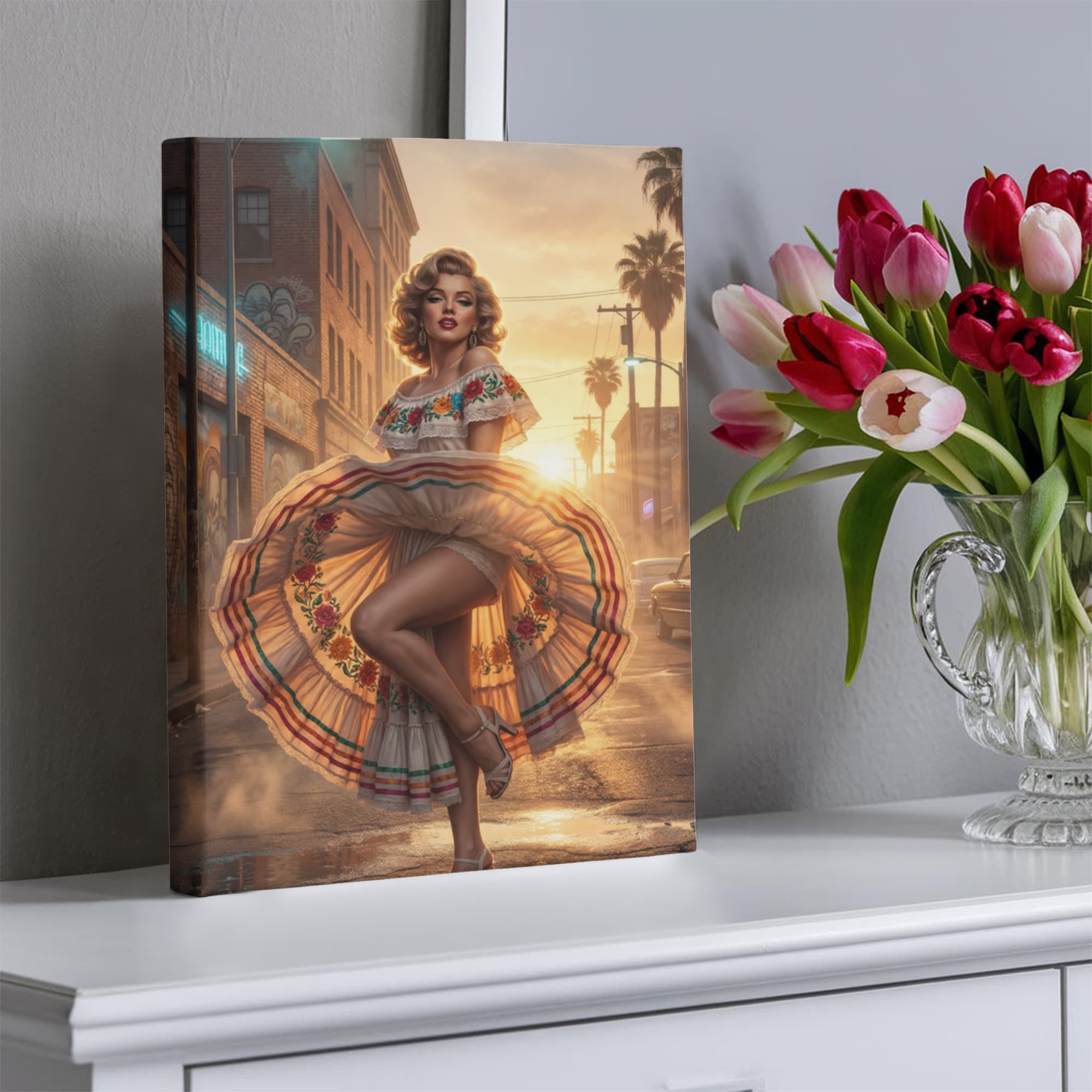 “Golden Hour Muse — Vintage Hollywood-Inspired Canvas Wall Art | Elegant Statement Piece for Modern Interiors”