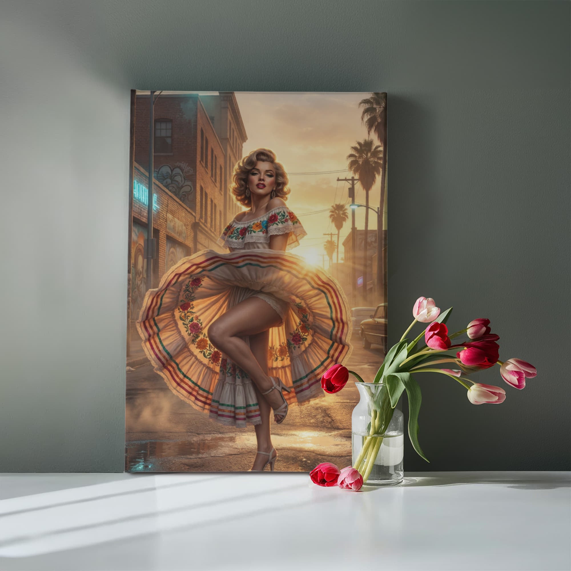 “Golden Hour Muse — Vintage Hollywood-Inspired Canvas Wall Art | Elegant Statement Piece for Modern Interiors”