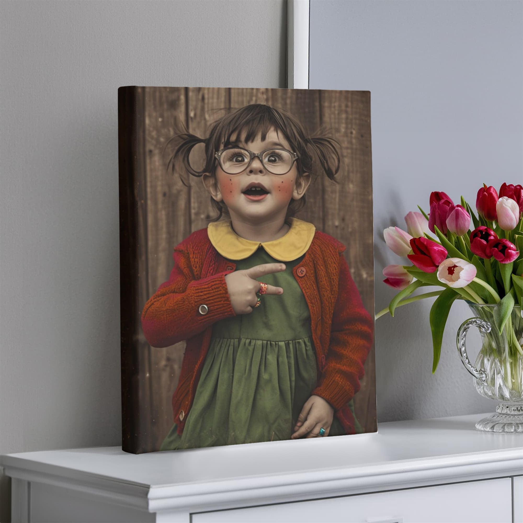 “Curious Little Soul — Vintage-Inspired Portrait Canvas Print | Whimsical Childhood Wall Art”