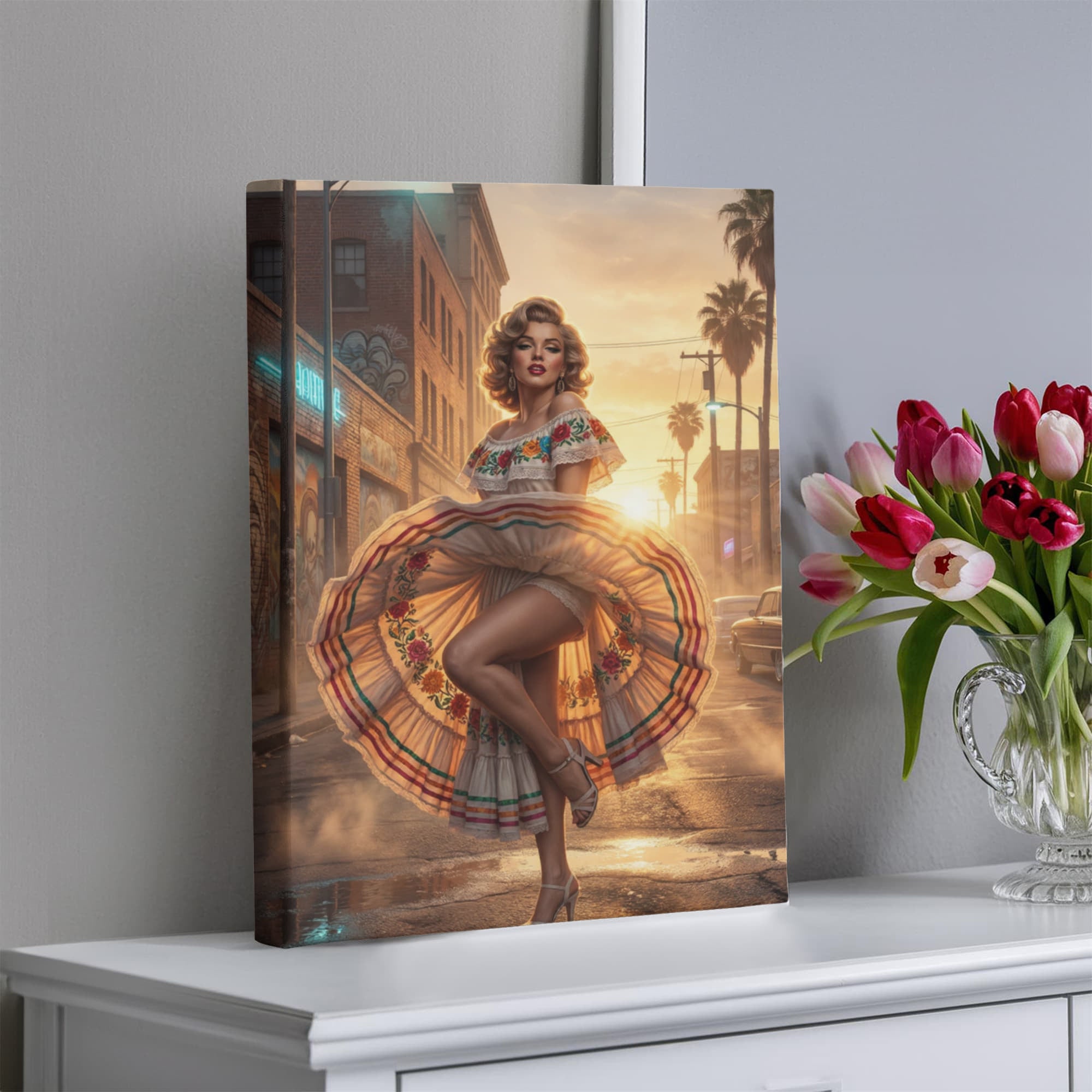 “Golden Hour Muse — Vintage Hollywood-Inspired Canvas Wall Art | Elegant Statement Piece for Modern Interiors”