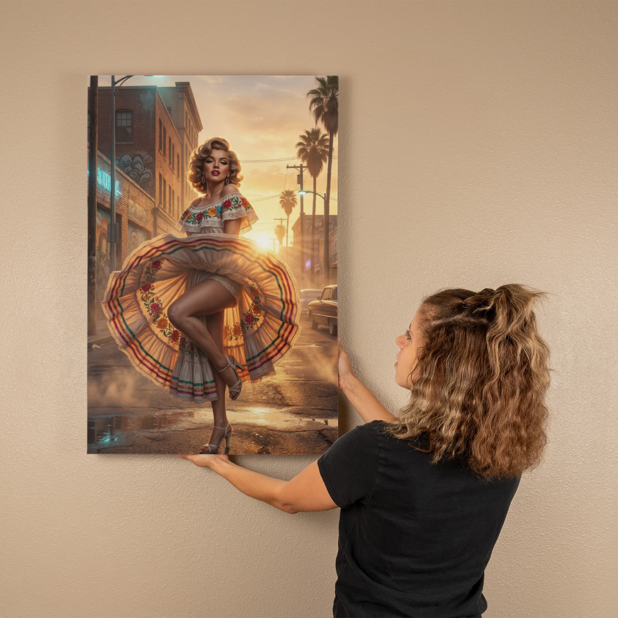 “Golden Hour Muse — Vintage Hollywood-Inspired Canvas Wall Art | Elegant Statement Piece for Modern Interiors”