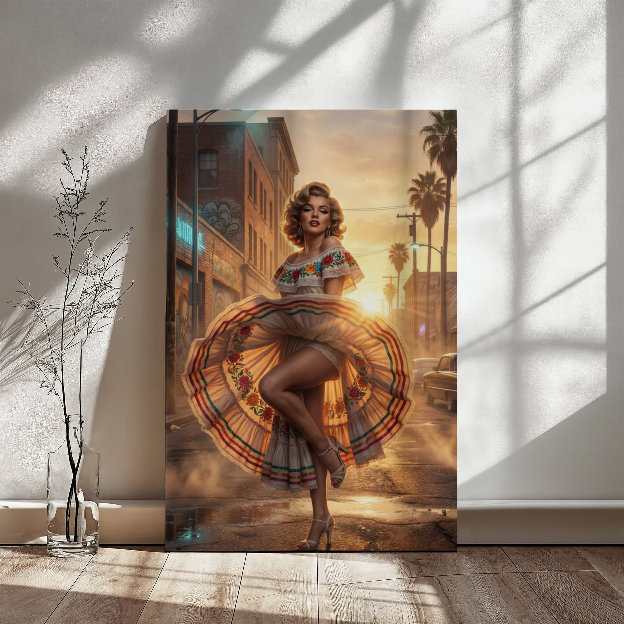“Golden Hour Muse — Vintage Hollywood-Inspired Canvas Wall Art | Elegant Statement Piece for Modern Interiors”