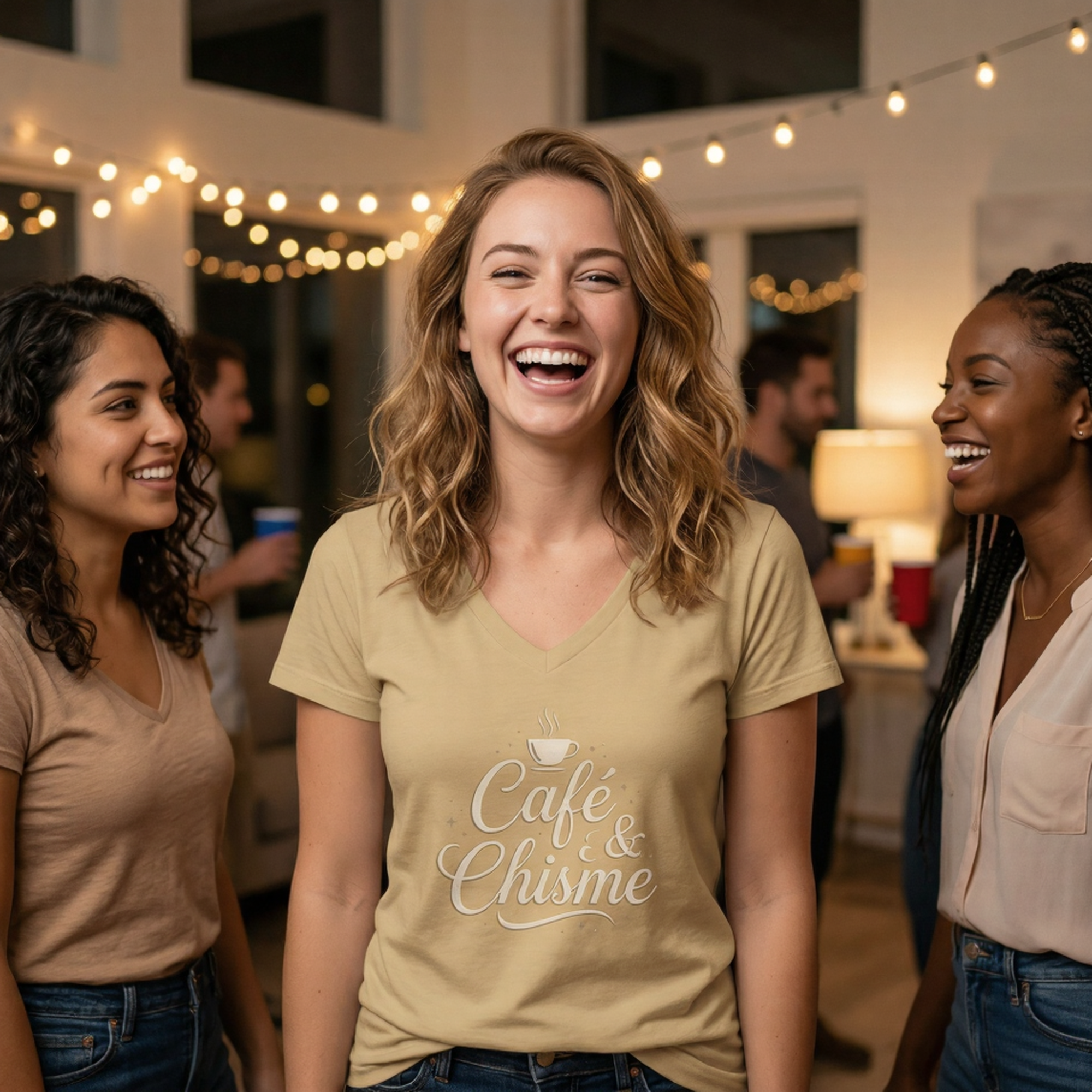 Café & Chisme V-Neck Tee