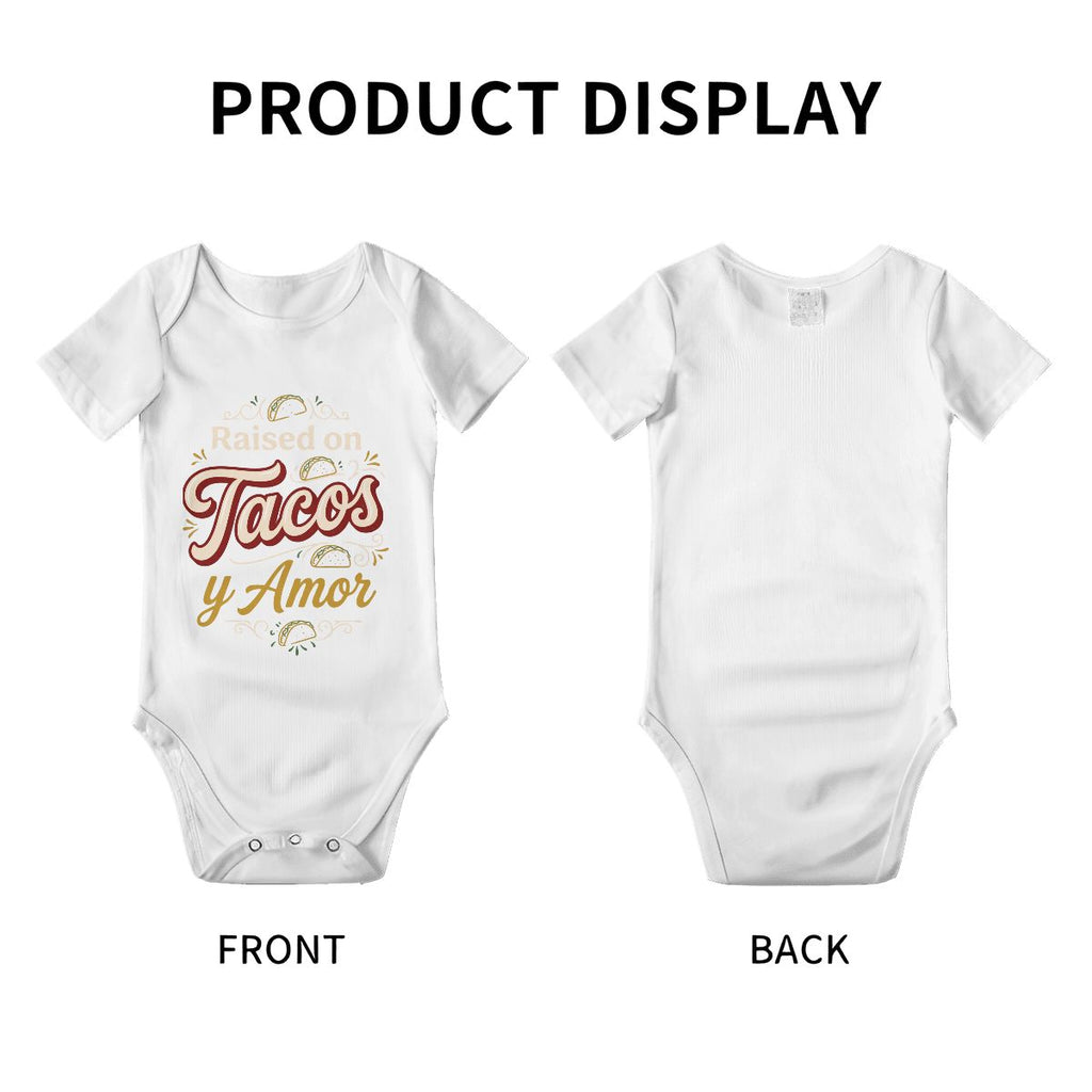 Raised on Tacos y Amor Baby Onesie – Funny Cultura Baby Bodysuit