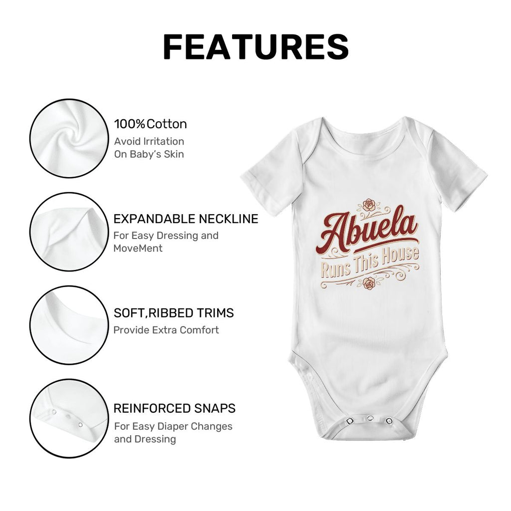 Abuela Runs This House Baby Onesie – Funny Cultura Baby Bodysuit