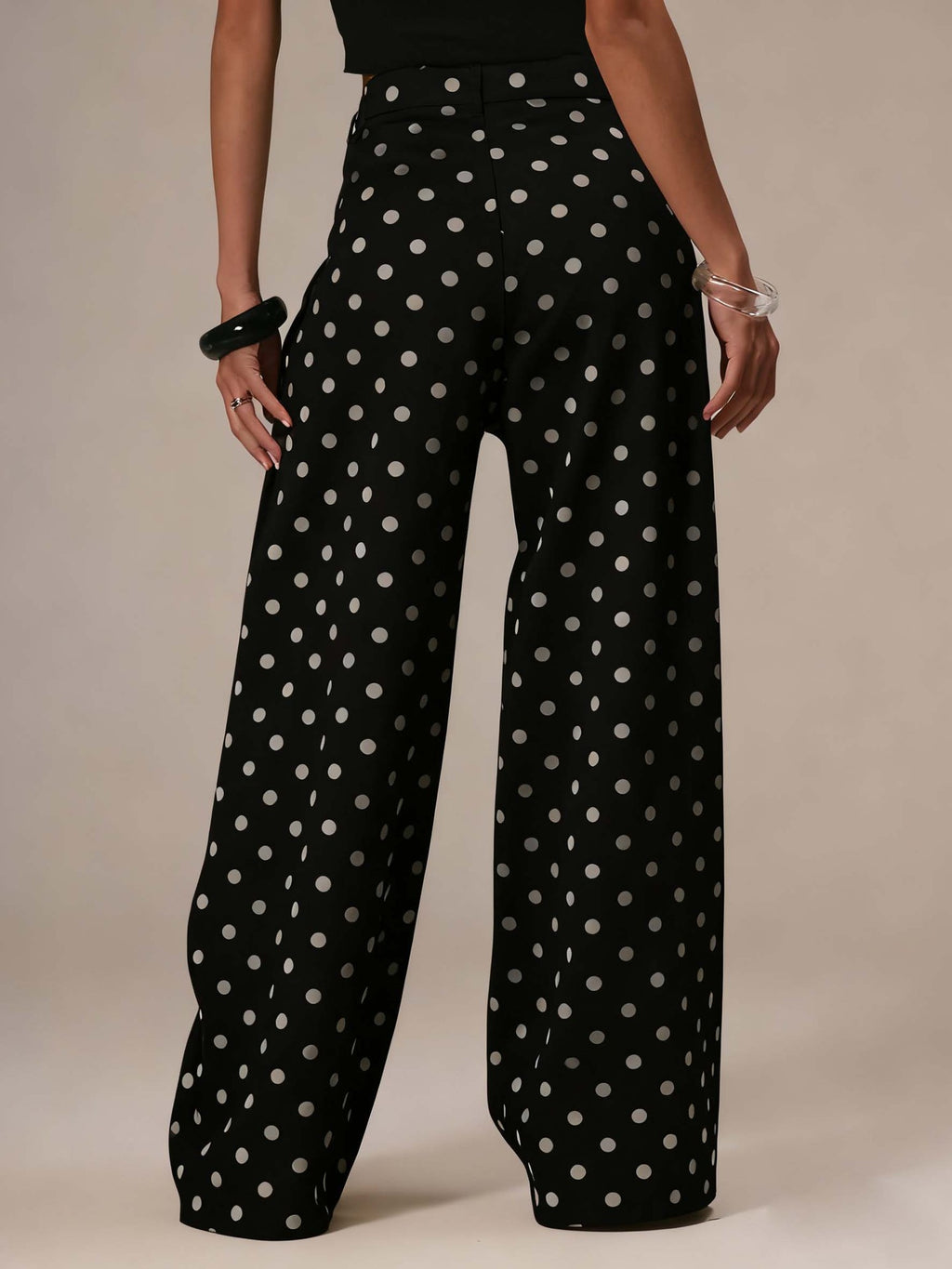 “Polka Dot Wide-Leg Pants – High-Waist Statement Fit”  Mid-rise Non-stretch Jeans