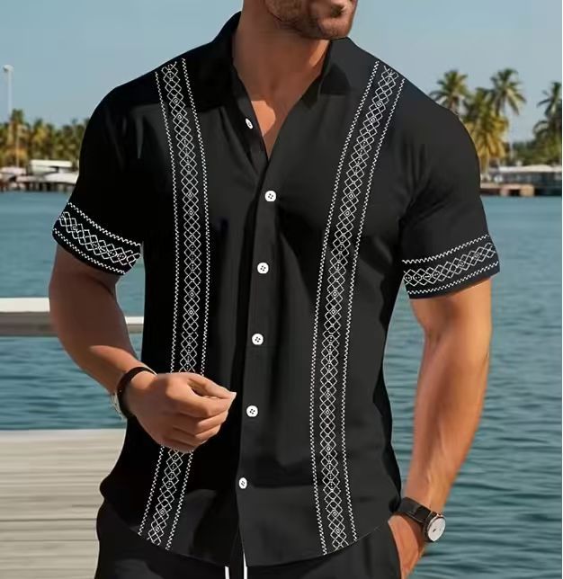 Men’s Tropical Print Hawaiian Shirt – Modern Summer Resort Button-Up