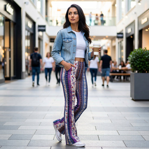 Boho Flare Leggings – High-Waisted, Stretch Fit & Statement Print
