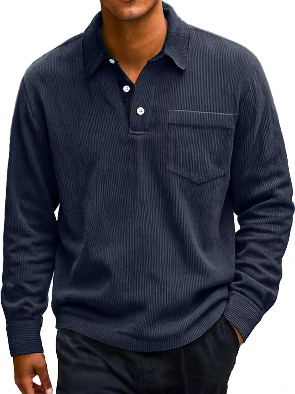 Men’s Vintage Corduroy Polo – Clean Fit Long Sleeve Shirt