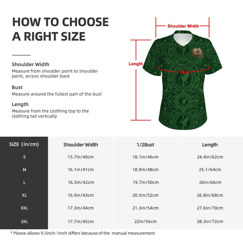 Women's México Heritage Green Performance Shirt | Aztec Soccer Lifestyle| Cultura Prints Co. V-Neck Short-Sleeve T-Shirt