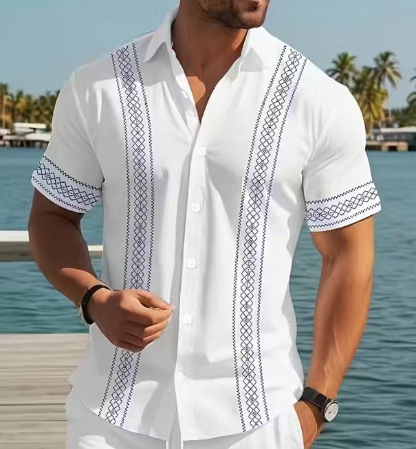 Men’s Tropical Print Hawaiian Shirt – Modern Summer Resort Button-Up