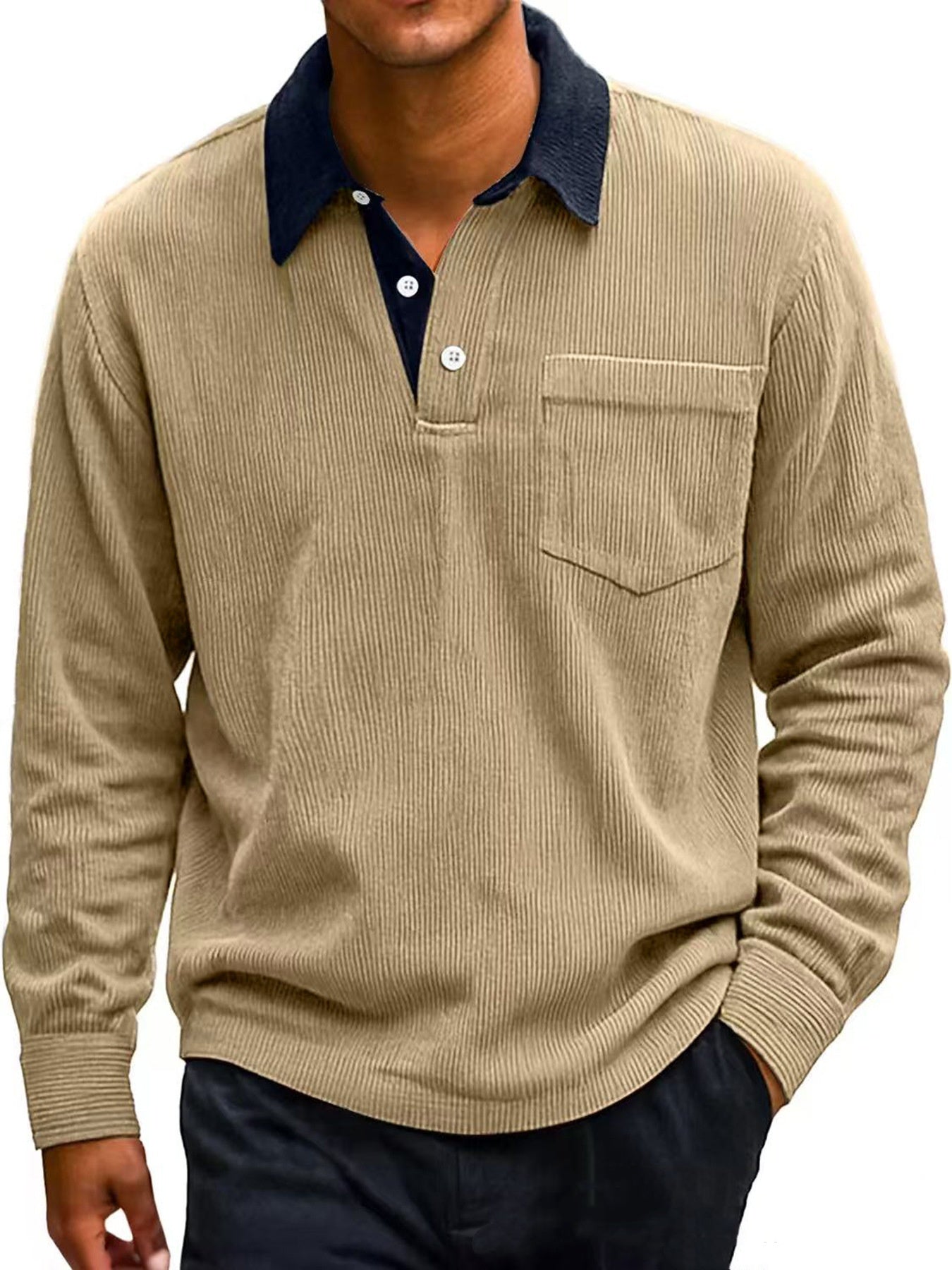Men’s Vintage Corduroy Polo – Clean Fit Long Sleeve Shirt