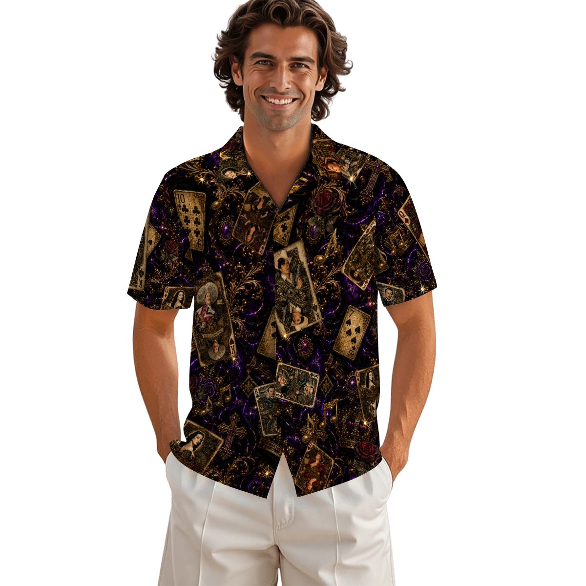 Men's Mexican Music Hawaiian Shirt | Playing Card Button Up | Ranchera, Banda & Corridos | Festival Shirt | Resort Wear-Sleeve Button-Down Shirt