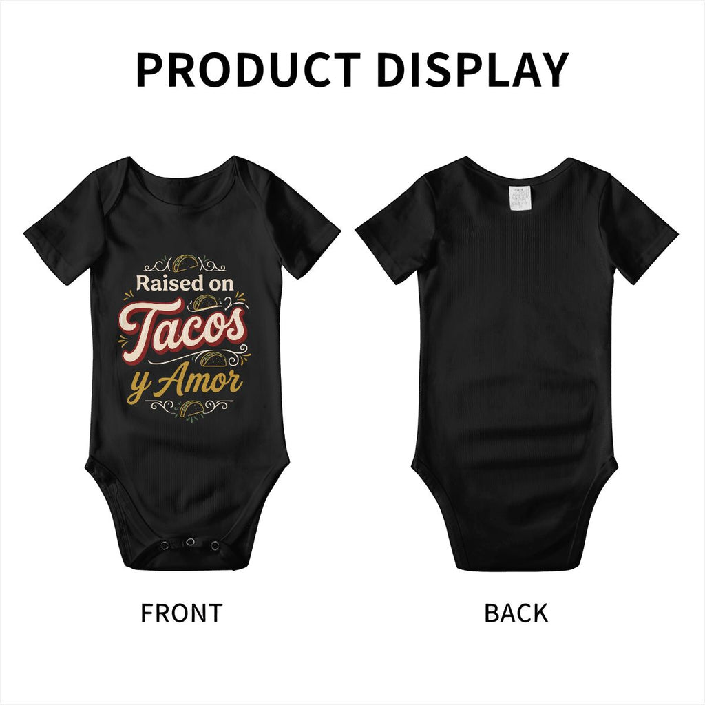 Raised on Tacos y Amor Baby Onesie – Funny Cultura Baby Bodysuit