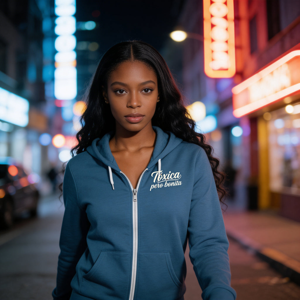 “Tóxica Pero Bonita” Zip Hoodie – Tacos & Bad Decisions Edition