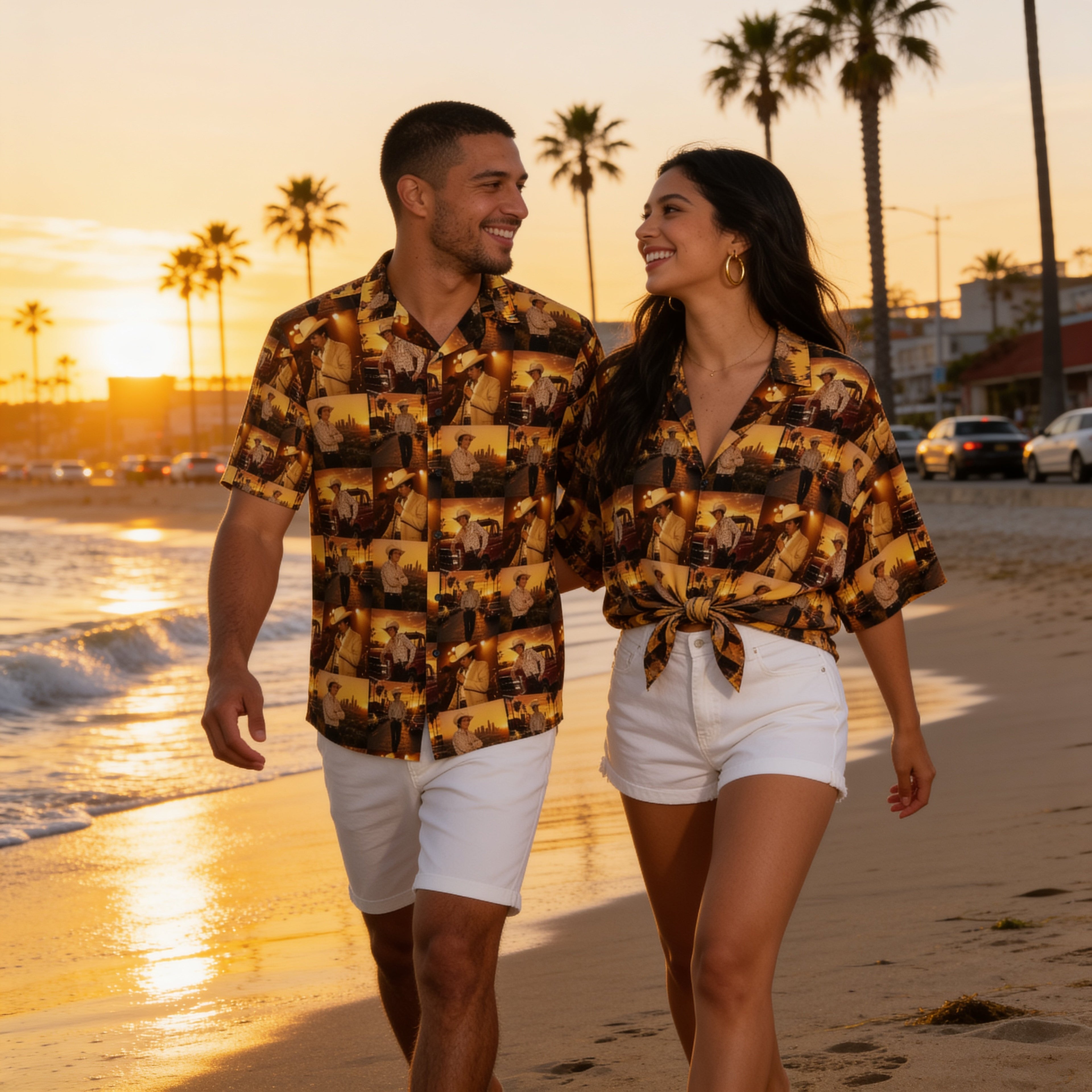 Chalino Sunset Legends | Corrido-Inspired Hawaiian Shirt | Vintage Western Style | California Sunset Print-Down Shirt