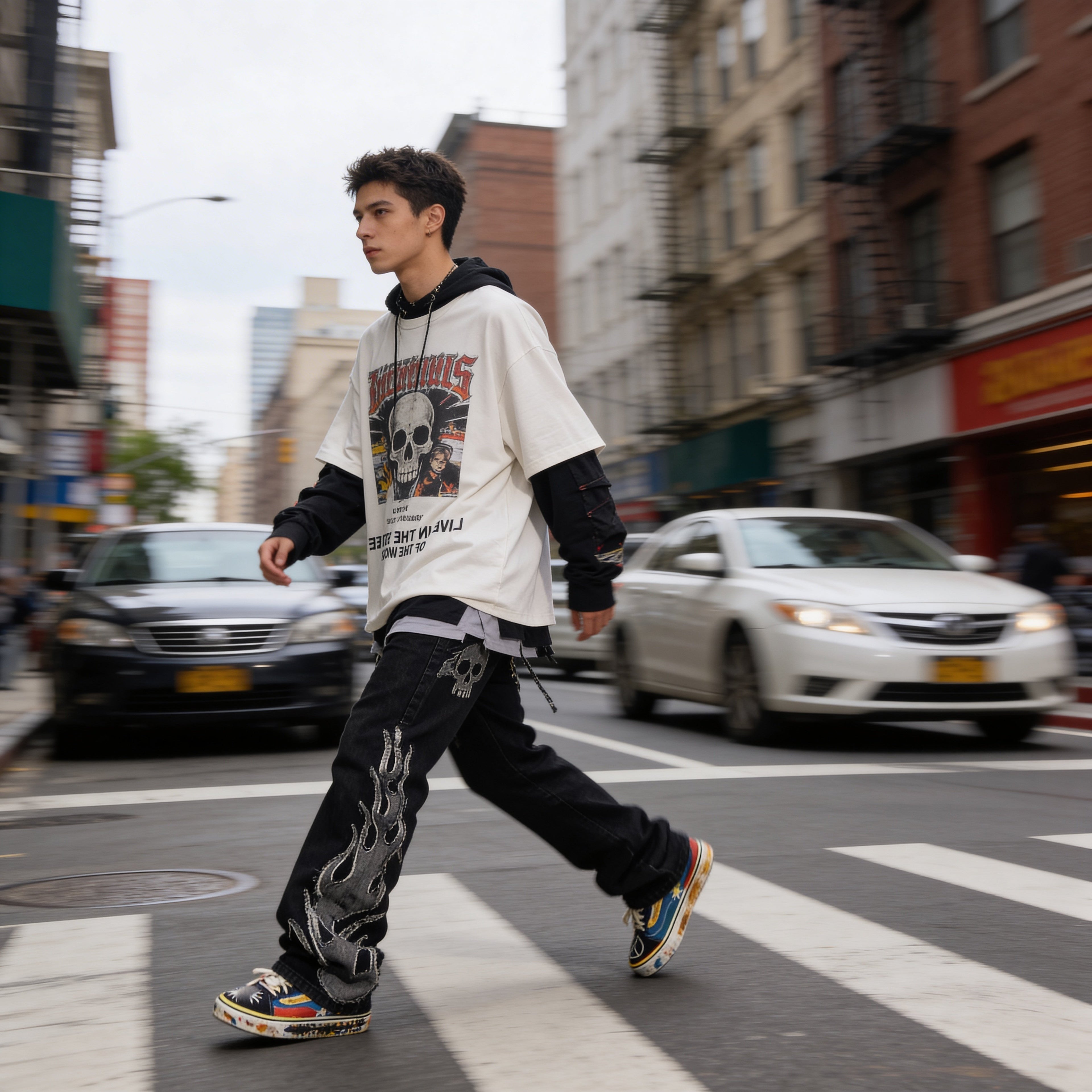 Skull Flame Streetwear Jeans – Loose Fit Graphic Denim (Unisex Alt Style)