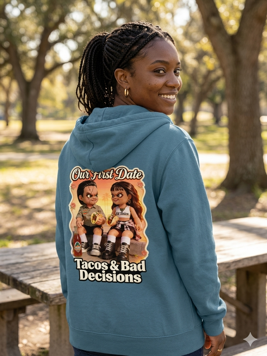“Tóxica Pero Bonita” Zip Hoodie – Tacos & Bad Decisions Edition