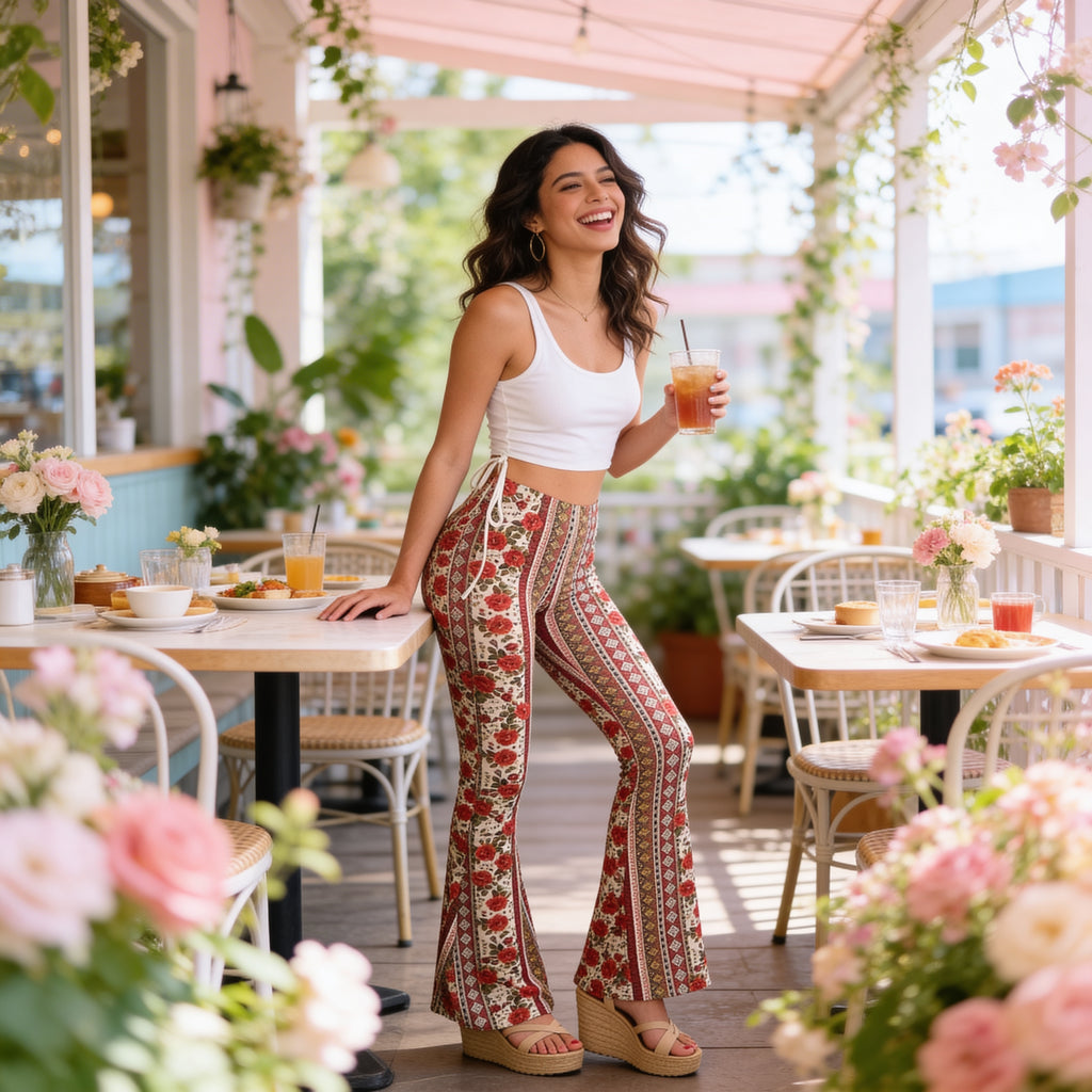 Boho Flare Leggings – High-Waisted, Stretch Fit & Statement Print