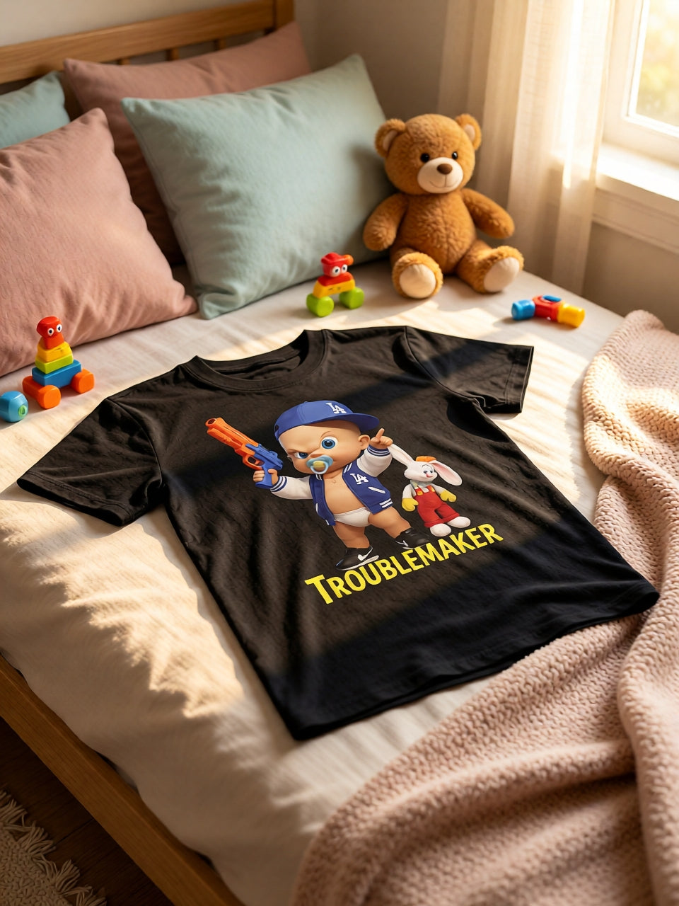 Troublemaker – Streetwear Baby Graphic Tee | Funny Urban Cartoon Shirt Organic cotton kids t-shirt