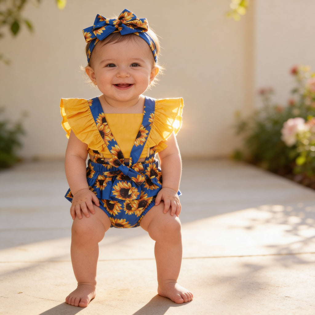 Sunflower Summer Baby Romper Set – Cute Ruffle Outfit for Parties & Family Gatherings