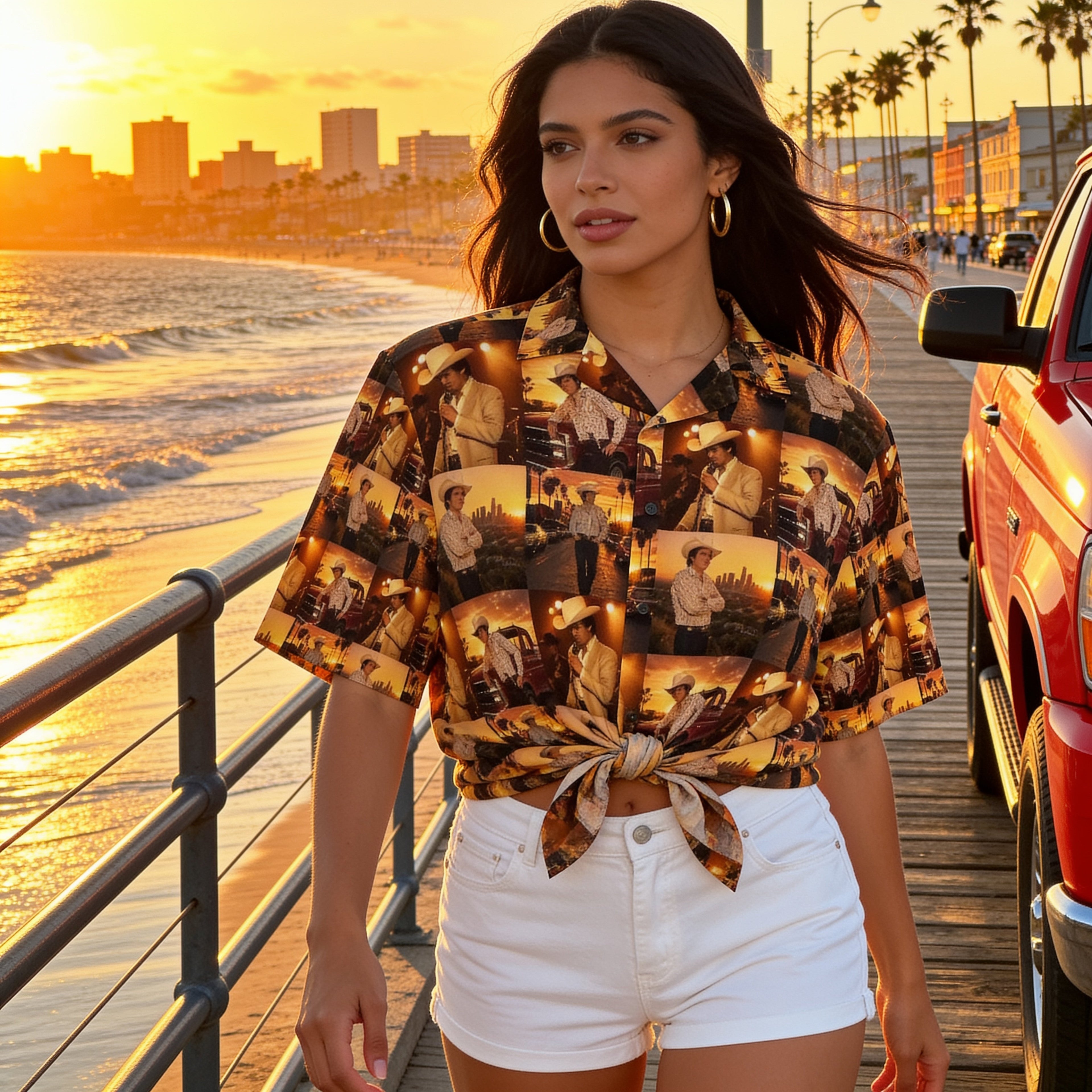Chalino Sunset Legends | Corrido-Inspired Hawaiian Shirt | Vintage Western Style | California Sunset Print-Down Shirt
